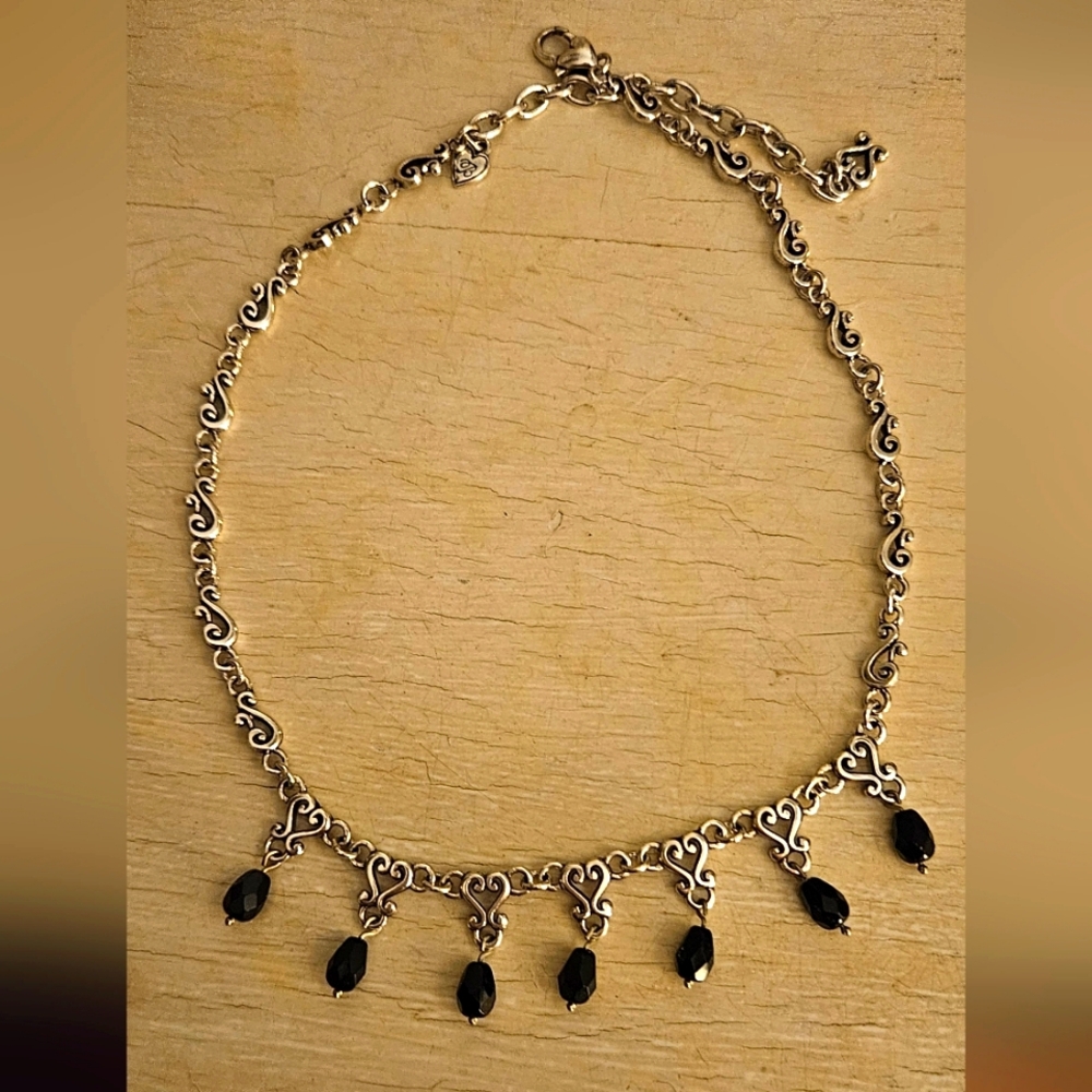Brighton Necklace Silver with Black Beads. Like New/Worn Once. Adjustable length